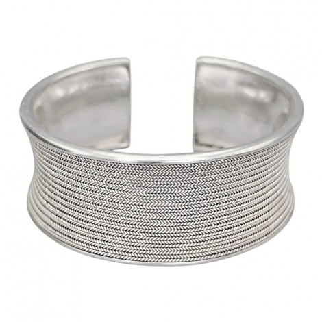 Brățară cuff etnică balineză manufacturată în argint masiv | new old stock