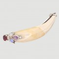 Broșă victoriană manufacturată în argint și colț de tigru natural | anturaje de opal, fluorit și granat natural | cca. 1850 - 1880