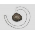 Colier mid-century din argint accesorizat cu pandant statement decorat cu anturaj de calcedonia druzy 