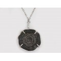 Colier mid-century din argint accesorizat cu pandant statement decorat cu anturaj de calcedonia druzy 