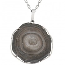 Colier mid-century din argint accesorizat cu pandant statement decorat cu anturaj de calcedonia druzy 