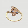Inel autentic Art Nouveau din aur roșu și aur galben 18k cu diamante naturale 0.62 ct și safire naturale 0.95 ct | cca. 1900 - 1910