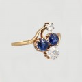 Inel autentic Art Nouveau din aur roșu și aur galben 18k cu diamante naturale 0.62 ct și safire naturale 0.95 ct | cca. 1900 - 1910