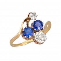 Inel autentic Art Nouveau din aur roșu și aur galben 18k cu diamante naturale 0.62 ct și safire naturale 0.95 ct | cca. 1900 - 1910