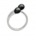 Rafinat inel din argint rodinat decorat cu perle tahitiene naturale de cultură  | atelier Willie Creek Pearls | Australia