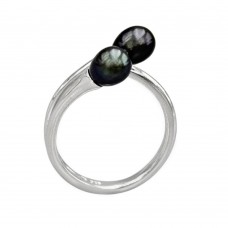 Rafinat inel din argint rodinat decorat cu perle tahitiene naturale de cultură  | atelier Willie Creek Pearls | Australia
