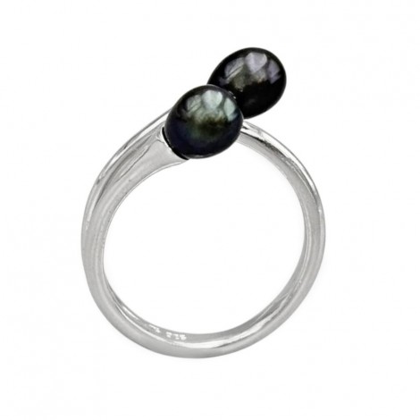 Rafinat inel din argint rodinat decorat cu perle tahitiene naturale de cultură  | atelier Willie Creek Pearls | Australia