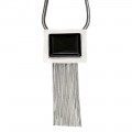 Impresionant colier modernist balinez din argint cu pandant lavalier decorat cu onix negru natural
