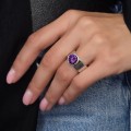 Inel statement design contemporan manufacturat în argint decorat cu ametist natural brilliant cut | Art Studio Jewelry 