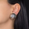 Cercei statement retromoderniști Yves Saint Laurent | Retro Statement | palladium finish | cristale Swarovski | cca.1985