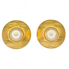 Cercei clipsi Yves Saint Laurent | Retro Statement | metal placat cu aur & perle faux | cca.1985