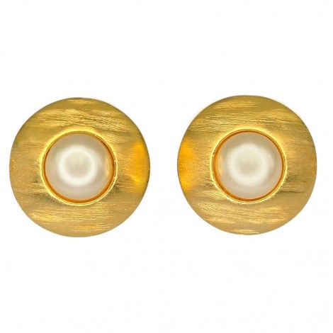 Cercei clipsi Yves Saint Laurent | Retro Statement | metal placat cu aur & perle faux | cca.1985