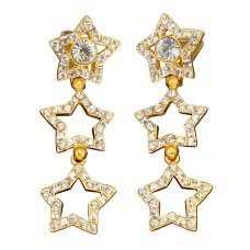 Cercei dangle Yves Saint Laurent | Retro Statement | metal placat cu aur | cristale Swarovski | cca.1985
