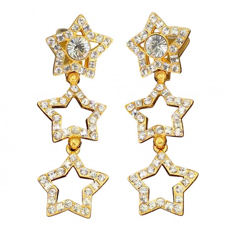 Cercei dangle Yves Saint Laurent | Retro Statement | metal placat cu aur | cristale Swarovski | cca.1985