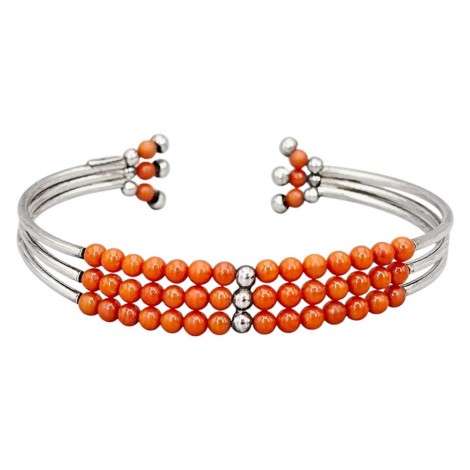 Brățară cuff din argint decorată cu anturaje de coral roșu natural | atelier napoletan cca. 1970