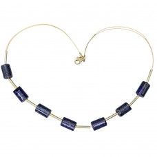 Elegant colier statement modernist  din argint aurit decorat cu anturaje de lapis lazuli natural
