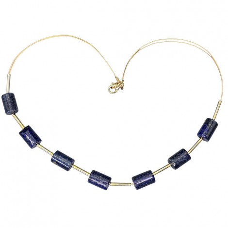 Elegant colier statement modernist  din argint aurit decorat cu anturaje de lapis lazuli natural