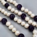 Colier de perle naturale de apă dulce AAA și ametiste naturale | închidere din argint 