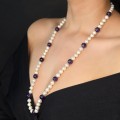 Colier de perle naturale de apă dulce AAA și ametiste naturale | închidere din argint 