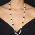 Colier de perle naturale de apă dulce AAA și ametiste naturale | închidere din argint 