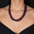 Colier multi-strand de granate rodolit cu închidere din argint aurit stilizată în manieră Etruscan Revival 