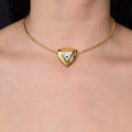 Colier  Yves Saint Laurent cu pandant retromodernist | metal placat cu aur galben | cristal Swarovski | New Old Stock | Franța cca.1985