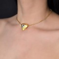 Colier  Yves Saint Laurent cu pandant retromodernist | metal placat cu aur galben | cristal Swarovski | New Old Stock | Franța cca.1985