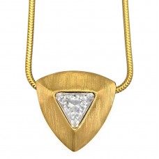 Colier  Yves Saint Laurent cu pandant retromodernist | metal placat cu aur galben | cristal Swarovski | New Old Stock | Franța cca.1985