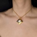 Colier Yves Saint Laurent cu pandant retromodernist | metal placat cu aur & perle faux | New Old Stock | Franța cca.1985