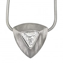Colier Yves Saint Laurent cu pandant retromodernist | metal placat cu rodiu & cristal Swarovski | Franța cca.1985