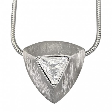 Colier Yves Saint Laurent cu pandant retromodernist | metal placat cu rodiu & cristal Swarovski | Franța cca.1985