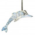 Colier din argint cu pandant delfin intarsiat cu sidef natural iridescent | anii 2000