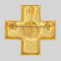 Broșă - pandant cruciform Yves Saint Laurent | metal placat cu aur & perle faux | New Old Stock