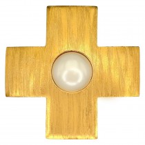 Broșă - pandant cruciform Yves Saint Laurent | metal placat cu aur & perle faux | New Old Stock
