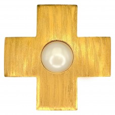 Broșă - pandant cruciform Yves Saint Laurent | metal placat cu aur & perle faux | New Old Stock