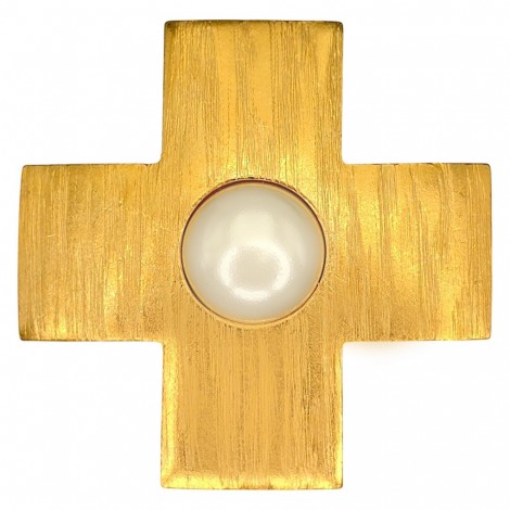 Broșă - pandant cruciform Yves Saint Laurent | metal placat cu aur & perle faux | New Old Stock