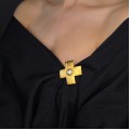 Broșă - pandant cruciform Yves Saint Laurent | metal placat cu aur & perle faux | New Old Stock