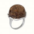 Opulent inel statement design contemporan din argint rodinat decorat cu un anturaj de bronzit natural