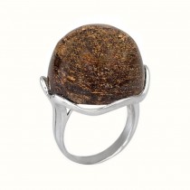 Opulent inel statement design contemporan din argint rodinat decorat cu un anturaj de bronzit natural