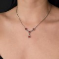 Rafinat colier vintage din argint decorat cu anturaje de coral natural de Sardinia & incrustații cu safire de sinteză | cca.1970