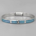 Brățară bangle unisex de perioadă mid-century decorată cu intarsii de email albastru - turcoaz | cca. 1970
