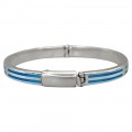Brățară bangle unisex de perioadă mid-century decorată cu intarsii de email albastru - turcoaz | cca. 1970