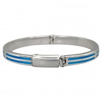 Brățară bangle unisex de perioadă mid-century decorată cu intarsii de email albastru - turcoaz | cca. 1970