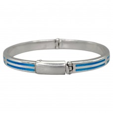 Brățară bangle unisex de perioadă mid-century decorată cu intarsii de email albastru - turcoaz | cca. 1970