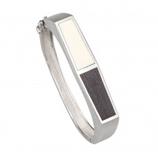 Brățară bangle mid-century manufacturată în argint decorată cu lemn de abanos și fildeș | Statele Unite cca.1970