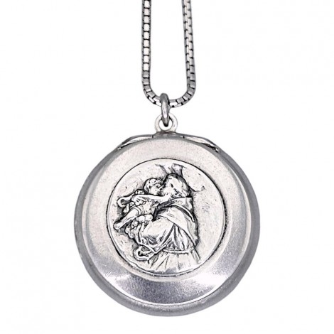 Colier din argint accesorizat cu un vechi pandant locket relicvar Sfântul Anton de Padova | cca. 1930 - 1940