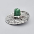 Inedită broșă statement modernistă mexicană Sombrero din argint decorată cu onix verde natural