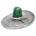 Inedită broșă statement modernistă mexicană Sombrero din argint decorată cu onix verde natural