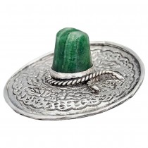 Inedită broșă statement modernistă mexicană Sombrero din argint decorată cu onix verde natural