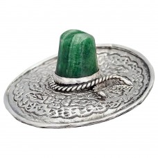 Inedită broșă statement modernistă mexicană Sombrero din argint decorată cu onix verde natural